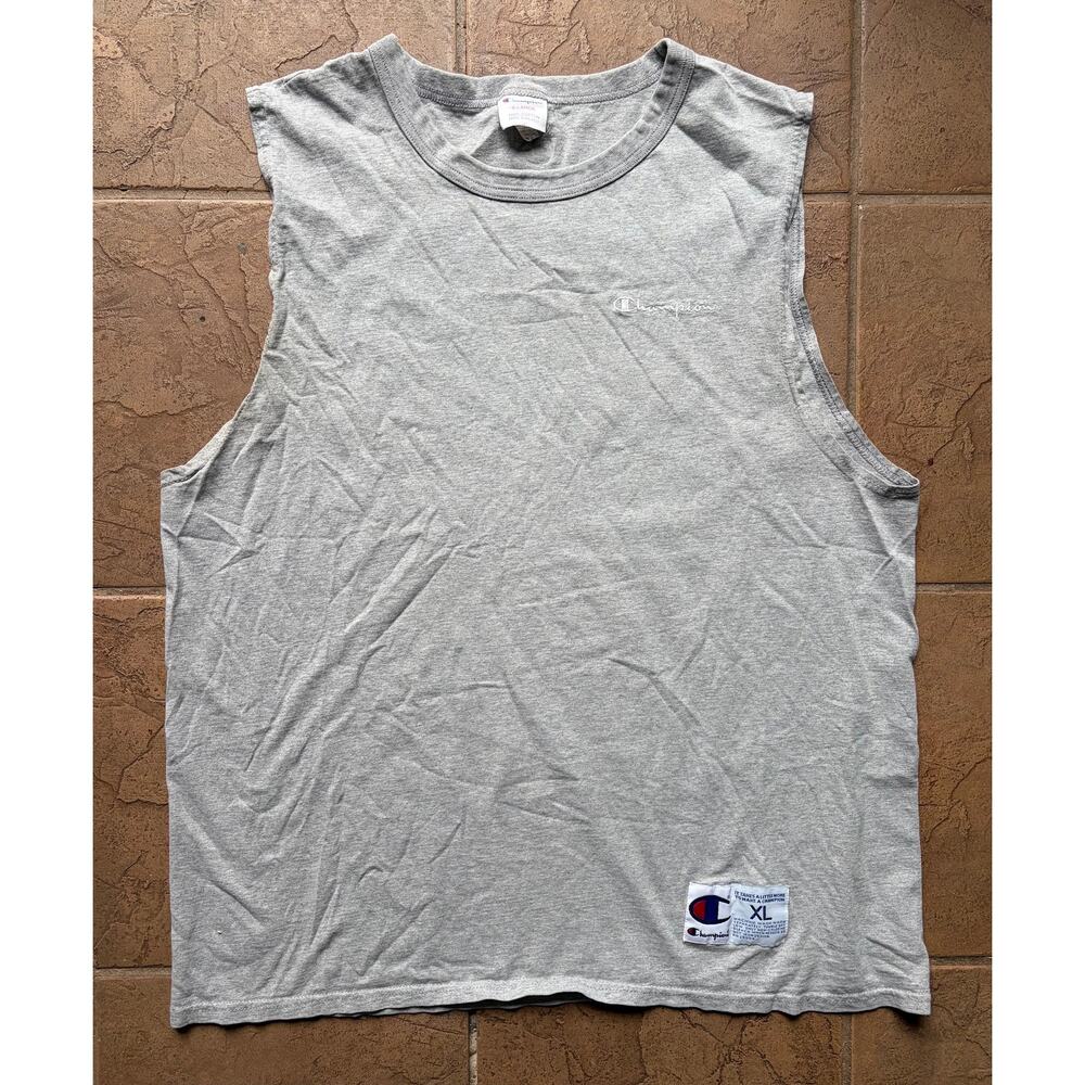 Vintage Champion Sleeveless Tank Top Gray XL Embroidered Logo Muscle Shirt